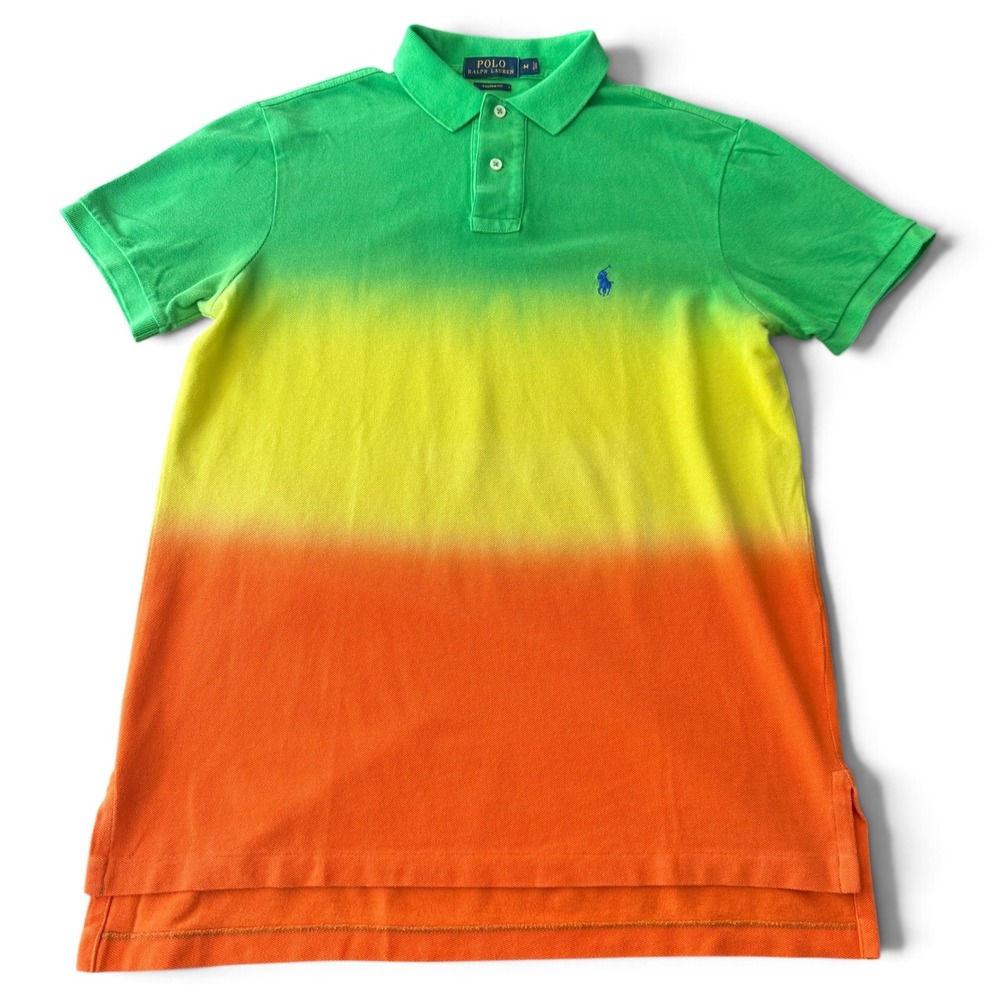 Ralph Lauren Tie Dye Polo Custom Fit Men M Green Yellow Orange Ombre Cotton Pony